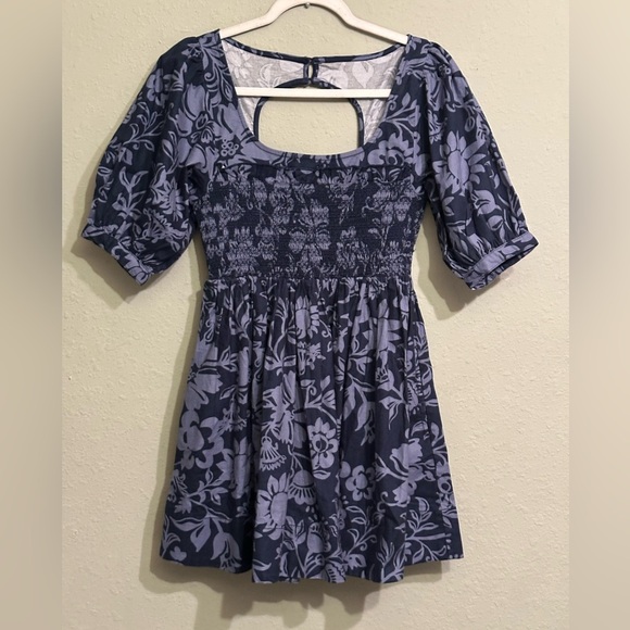 NWT Free People Dress -Dear Delilah Blue Floral Puff Sleeve Smocked - Picture 6 of 14